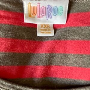 Julia LuLaRoe Striped Pencil Dress - Coral, Teal and Gray